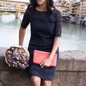 Boden Poppy British Lace Shift Preppy Dress Navy Blue US 2R